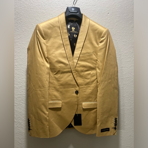 Noose and Monkey Gold and Black Men 2pc Suit Jacket And Vest - Size 42R - Picture 1 of 14